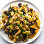 Pan Roasted Brussel Sprouts with Hot Honey Dressing Vinaigrette